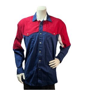 Vtg Wrangler Brushpopper Color Block Western Shirt Men L Rodeo Cowboy Canvas